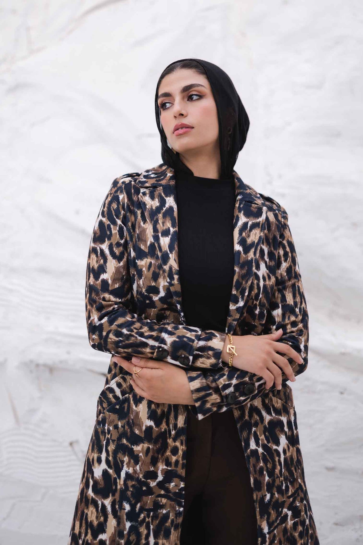 معطف من مزيج صوف النمر